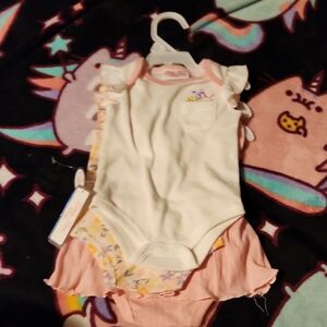 Little Lass Cream and Pink Bodysuit Set